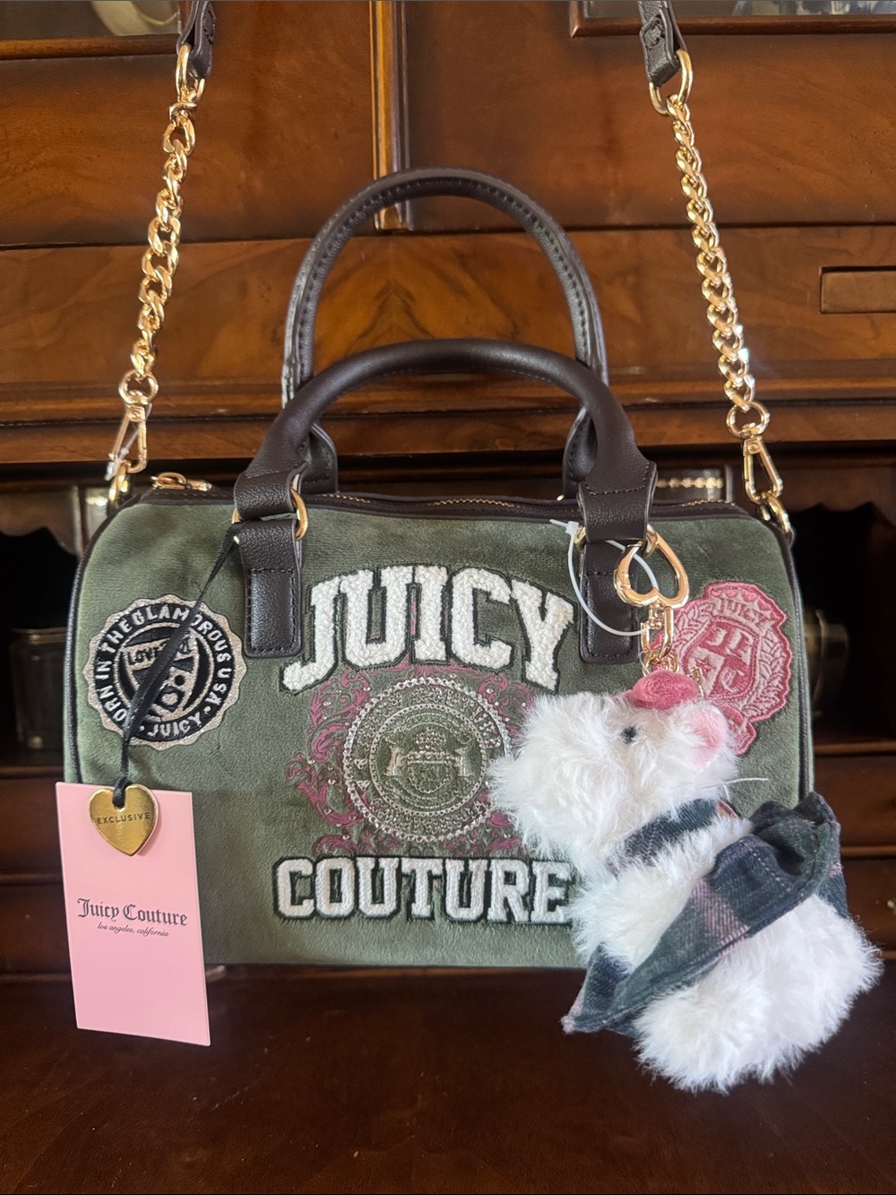 Juicy Couture Super Greens Varsity Satchel w/Scottie Dog Charms - New with Tags!